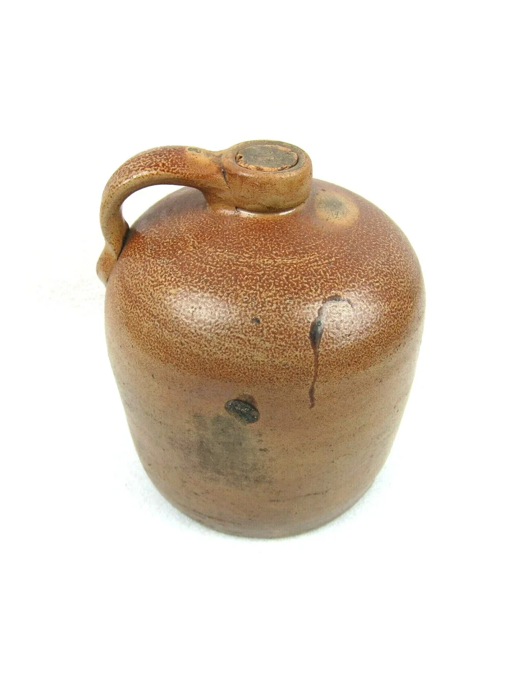 Antique 1880s-1900 Stoneware Jug Crock Handmade Brown Handle Cork Stopper RARE